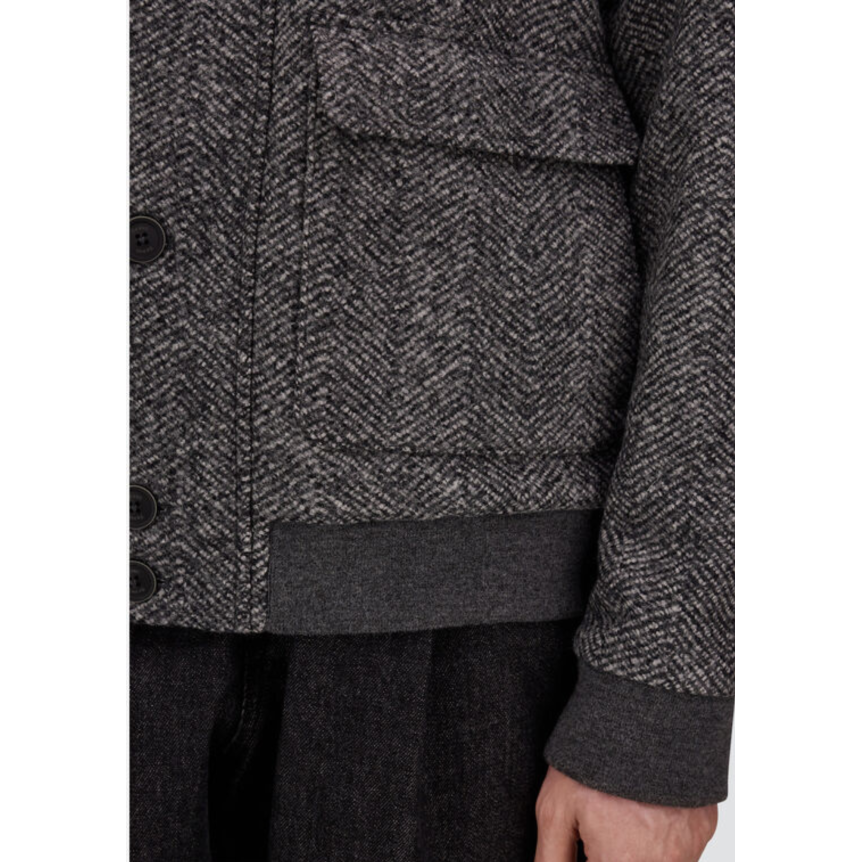 Blouson bomber HERNO Herringbone laine vierge gris gros chevrons poches plaquées rabat