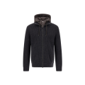 Cardigan zippé veste en côtes anglaises de pure laine mérinos gris anthracite capuche nylon