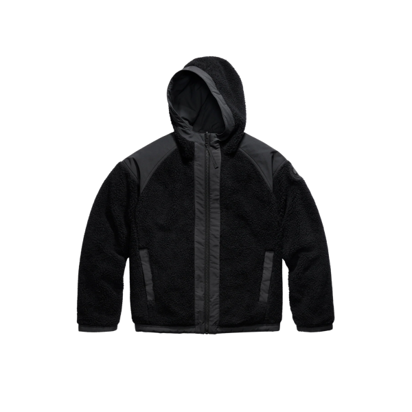 Blouson zippé à capuche CANADA GOOSE Alberni laine mélangée polaire noir réversible disque noir