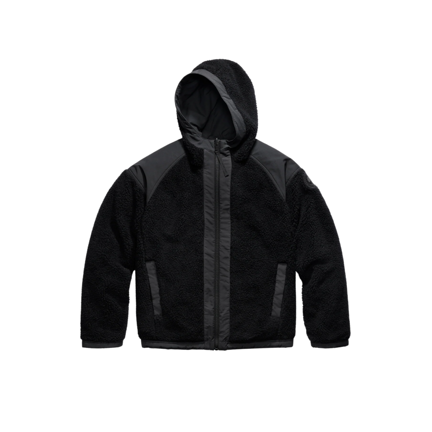 Blouson zippé à capuche CANADA GOOSE Alberni laine mélangée polaire noir réversible disque noir