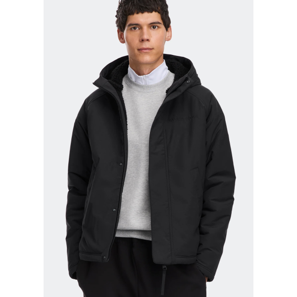 Blouson zippé à capuche CANADA GOOSE Alberni laine mélangée polaire noir réversible disque noir