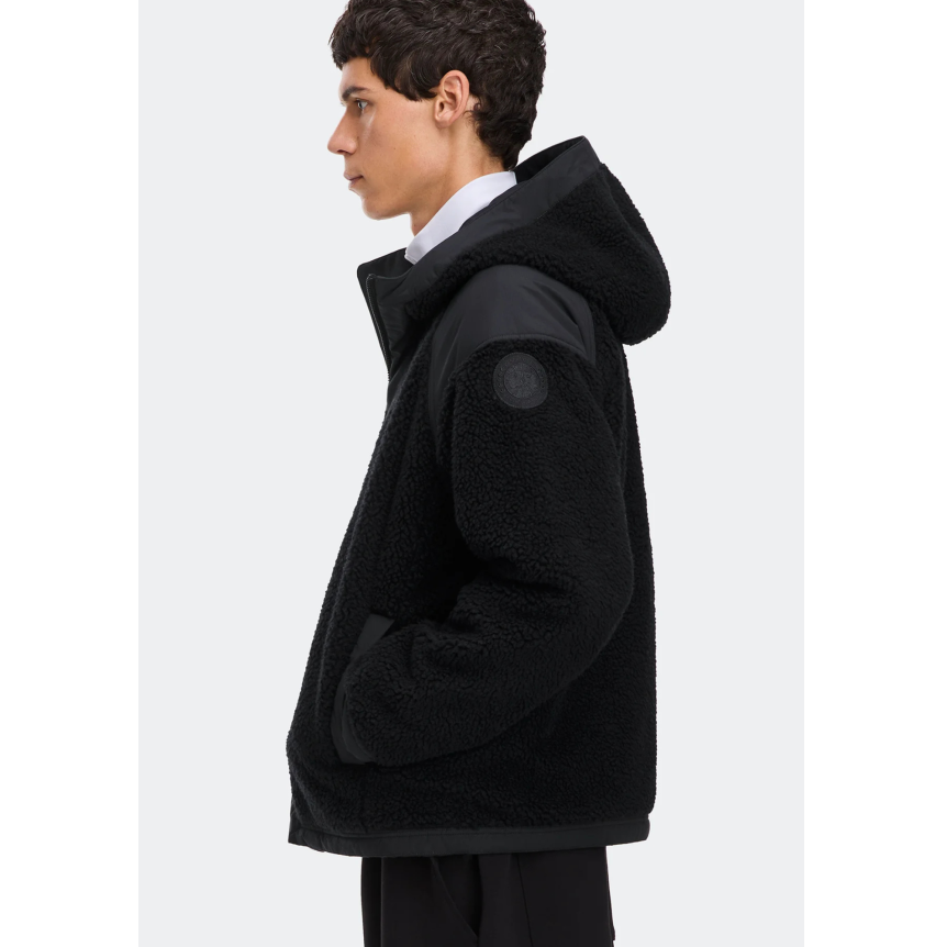 Blouson zippé à capuche CANADA GOOSE Alberni laine mélangée polaire noir réversible disque noir