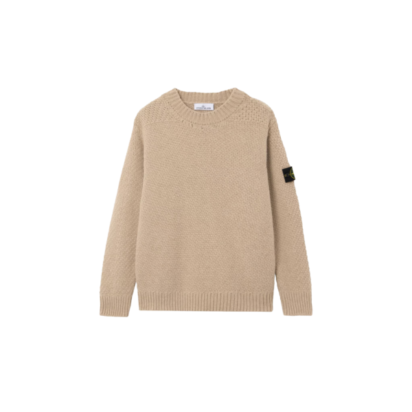 Pull col rond STONE ISLAND aine agneau grosse maille beige