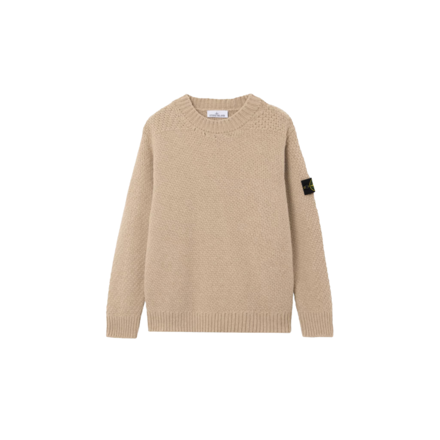 Pull col rond STONE ISLAND aine agneau grosse maille beige