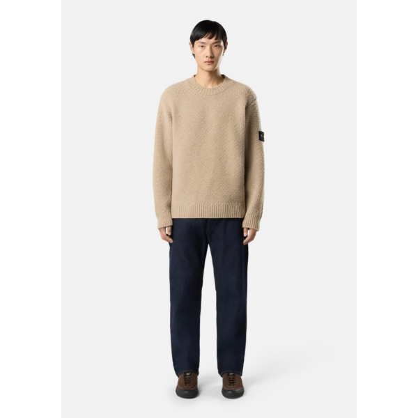 Pull col rond STONE ISLAND aine agneau grosse maille beige