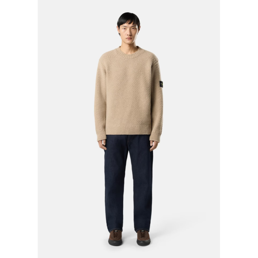Pull col rond STONE ISLAND aine agneau grosse maille beige