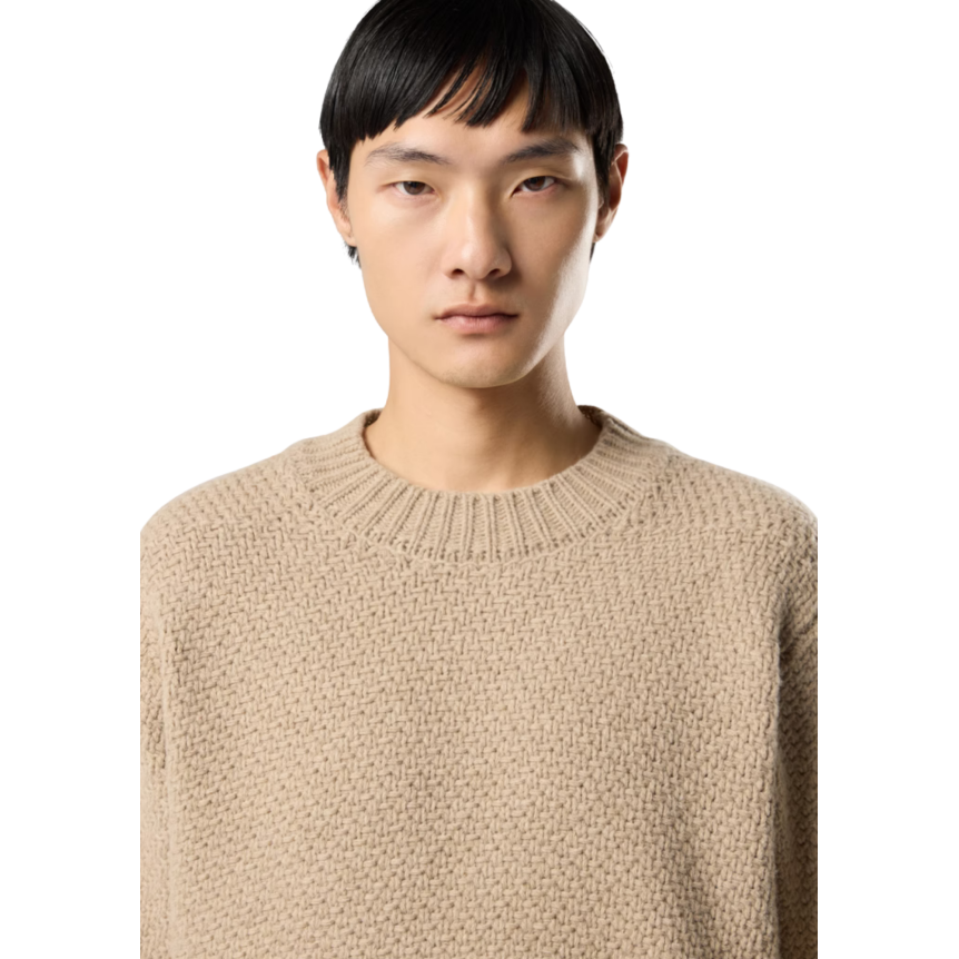 Pull col rond STONE ISLAND aine agneau grosse maille beige