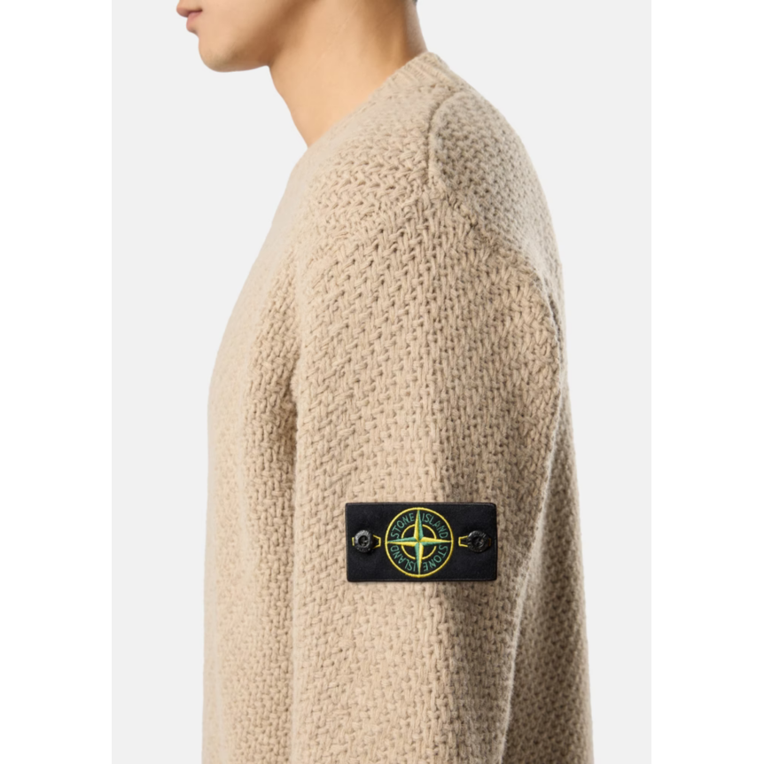 Pull col rond STONE ISLAND aine agneau grosse maille beige