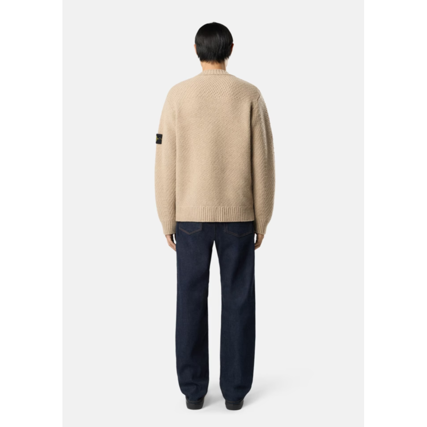 Pull col rond STONE ISLAND aine agneau grosse maille beige