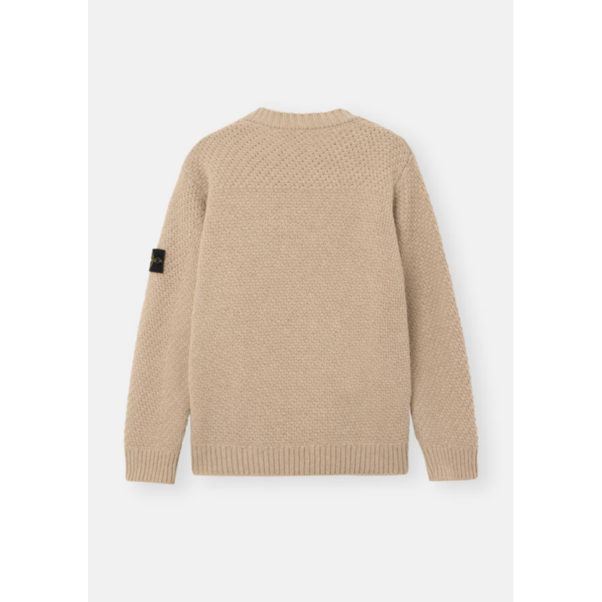 Pull col rond STONE ISLAND aine agneau grosse maille beige