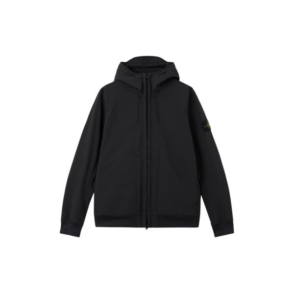 Blouson zippé à capuche STONE ISLAND SOFT SHELL-R_E.DYE® TECHNOLOGY noir