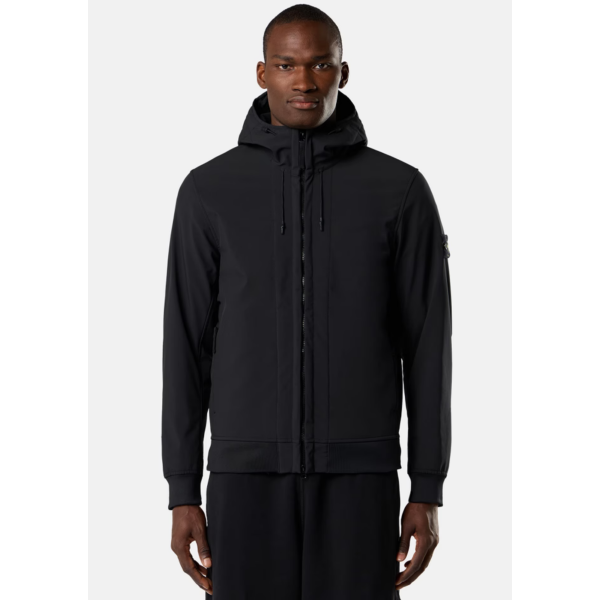 Blouson zippé à capuche STONE ISLAND SOFT SHELL-R_E.DYE® TECHNOLOGY noir