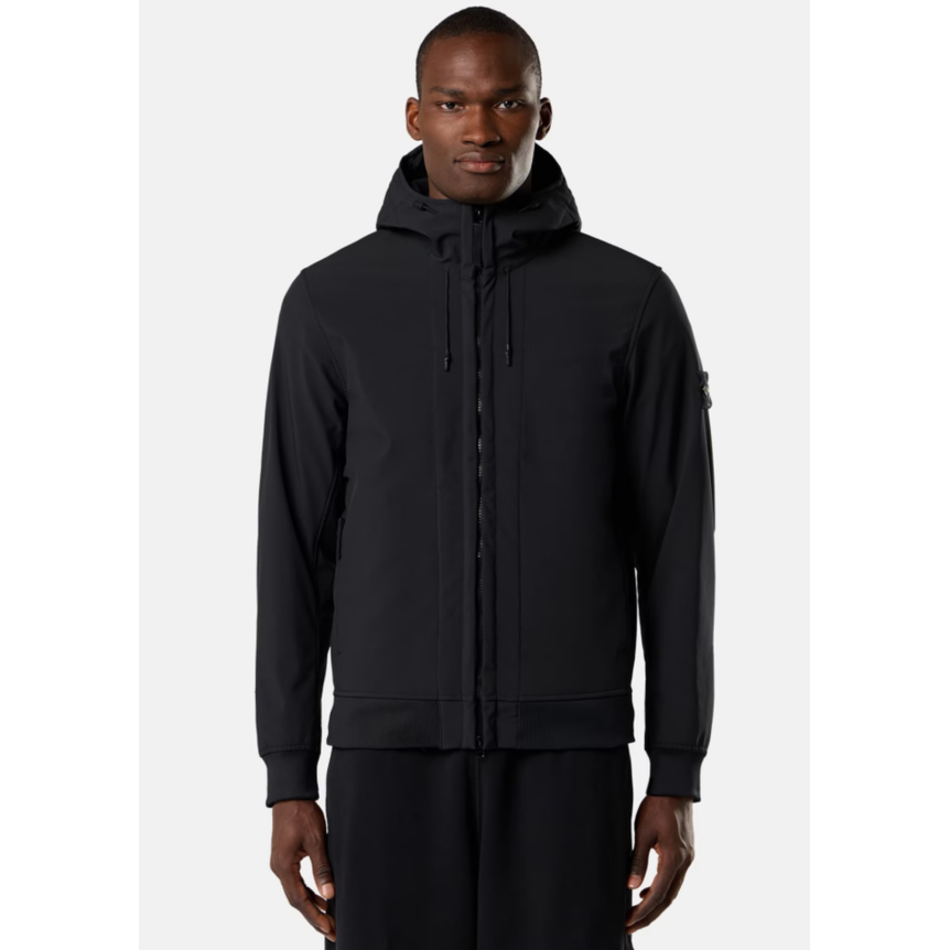 Blouson zippé à capuche STONE ISLAND SOFT SHELL-R_E.DYE® TECHNOLOGY noir