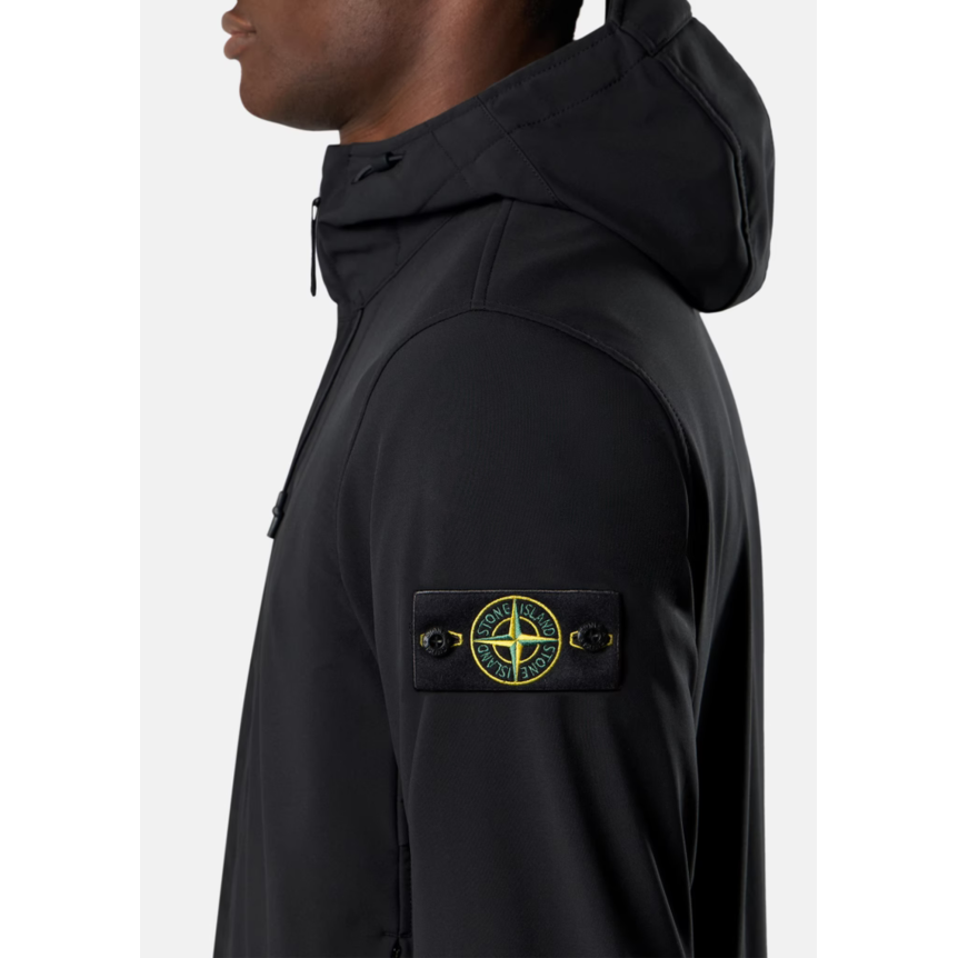 Blouson zippé à capuche STONE ISLAND SOFT SHELL-R_E.DYE® TECHNOLOGY noir