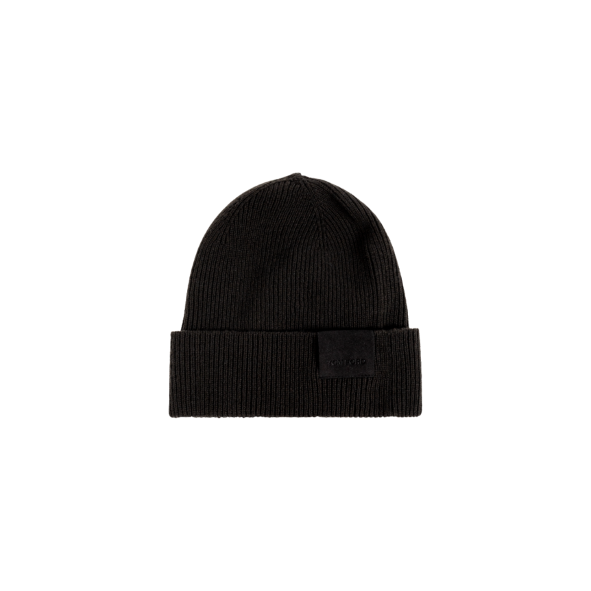 Bonnet TOM FORD cachemire gris foncé revers patch noir