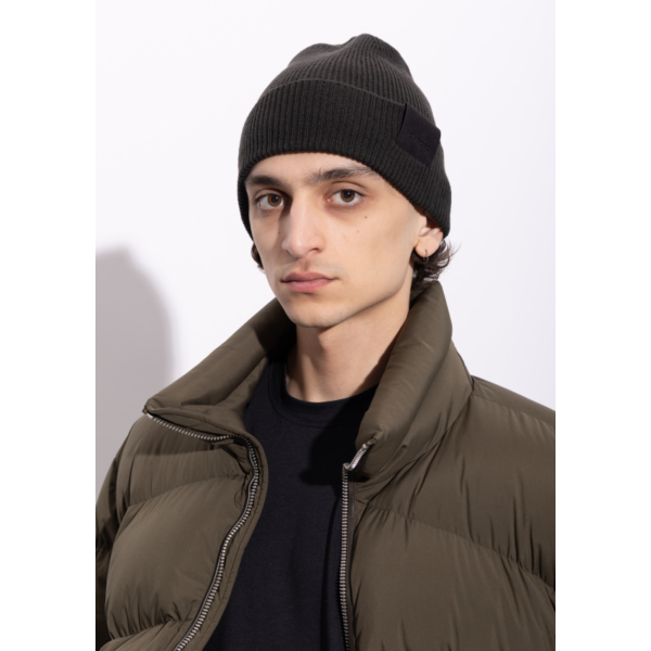 Bonnet TOM FORD cachemire gris foncé revers patch noir
