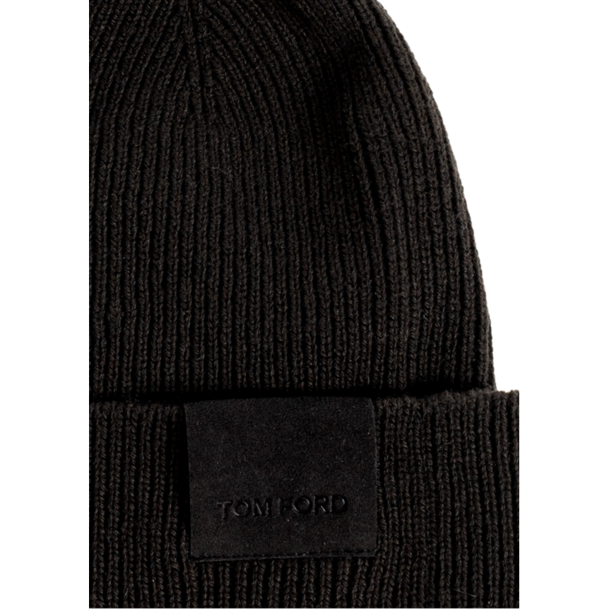 Bonnet TOM FORD cachemire gris foncé revers patch noir