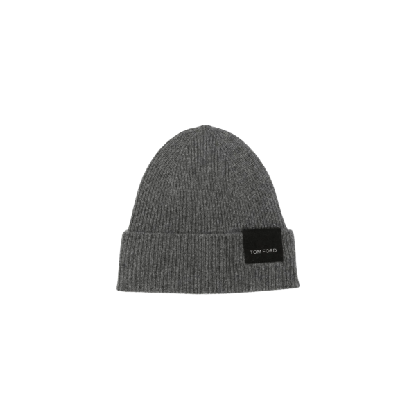 Bonnet TOM FORD cachemire gris clair revers patch noir