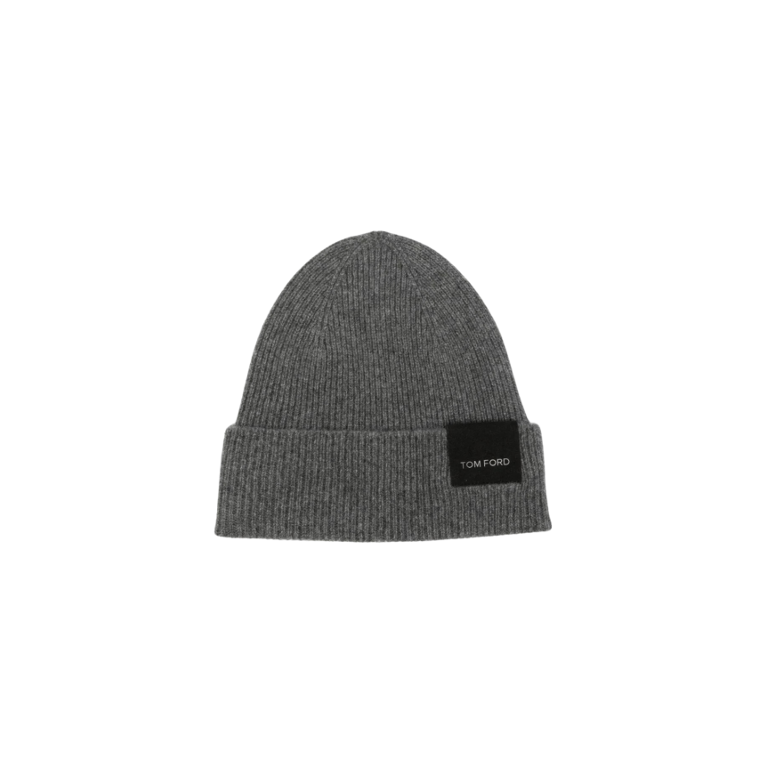 Bonnet TOM FORD cachemire gris clair revers patch noir