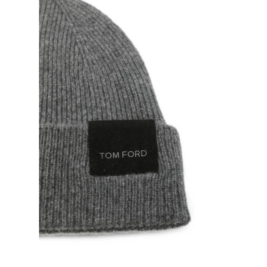 Bonnet TOM FORD cachemire gris clair revers patch noir