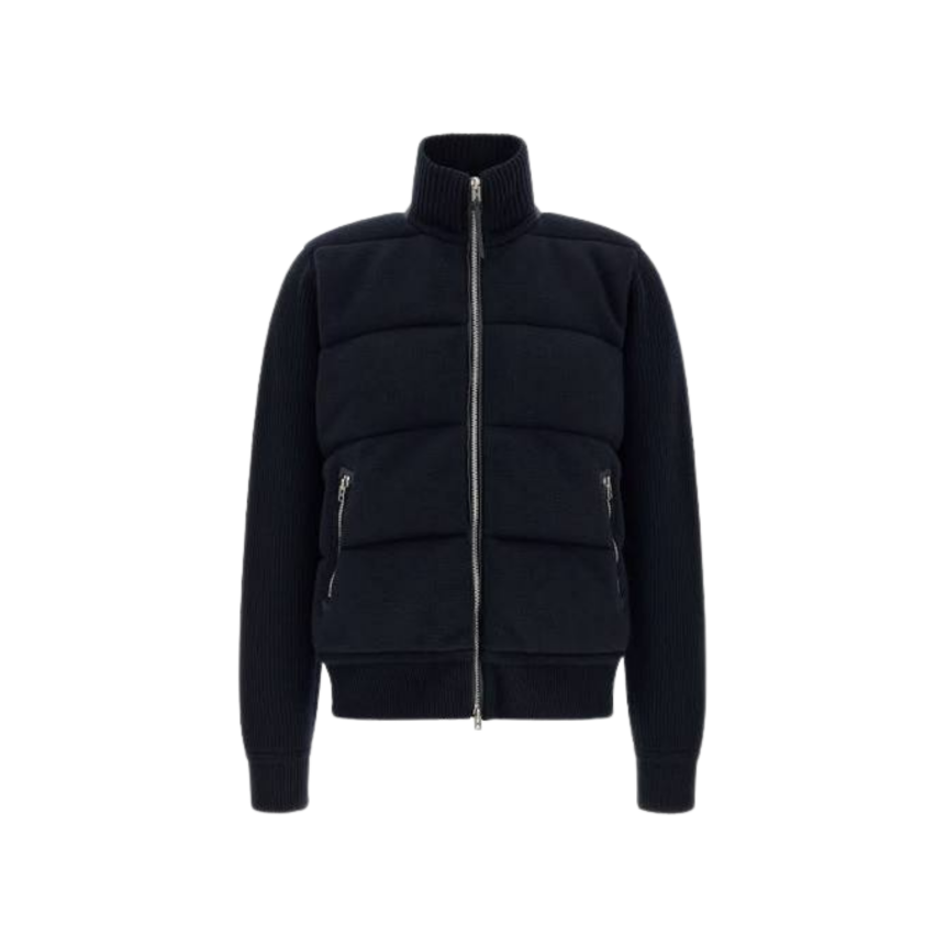 Cardigan zippé TOM FORD laine vierge bleu marine matelassé