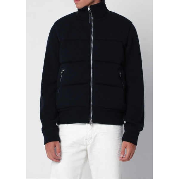 Cardigan zippé TOM FORD laine vierge bleu marine matelassé