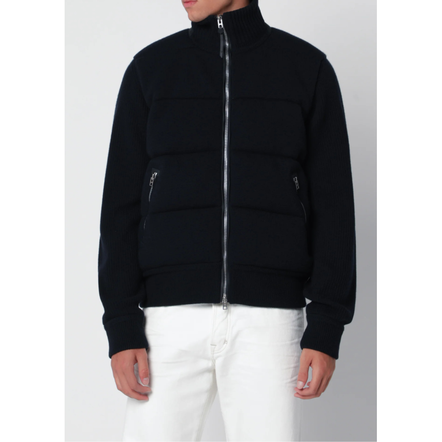Cardigan zippé TOM FORD laine vierge bleu marine matelassé