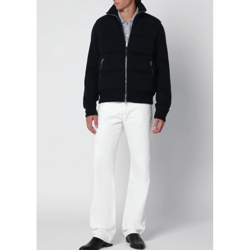 Cardigan zippé TOM FORD laine vierge bleu marine matelassé