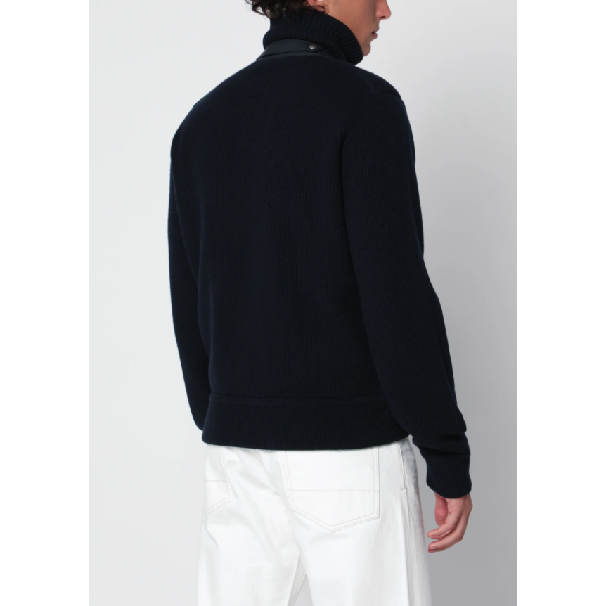 Cardigan zippé TOM FORD laine vierge bleu marine matelassé