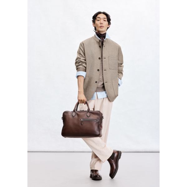 Cartable 2 jours  BERLUTI Cuir de veau Seta grainé marron