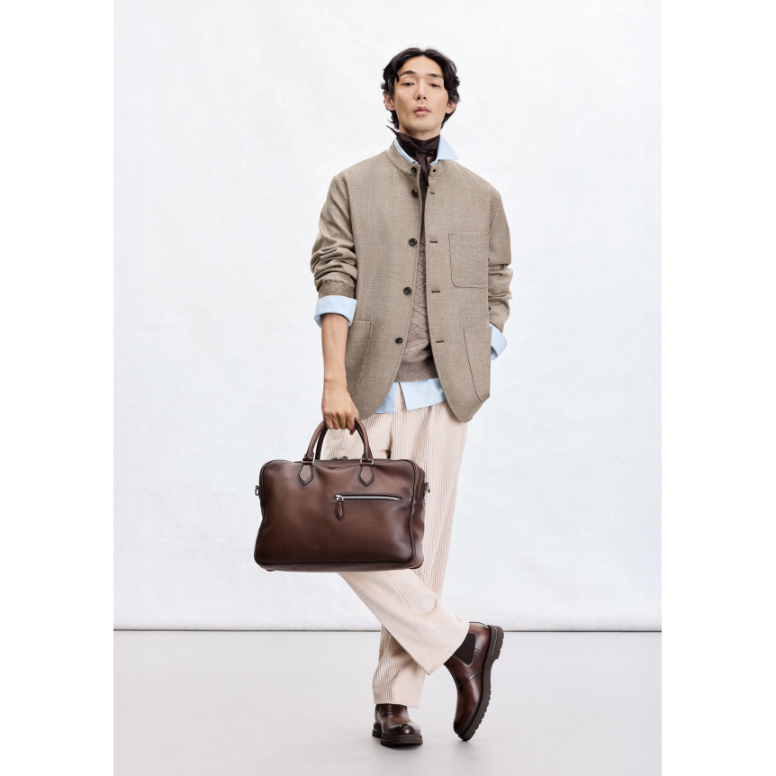 Cartable 2 jours  BERLUTI Cuir de veau Seta grainé marron