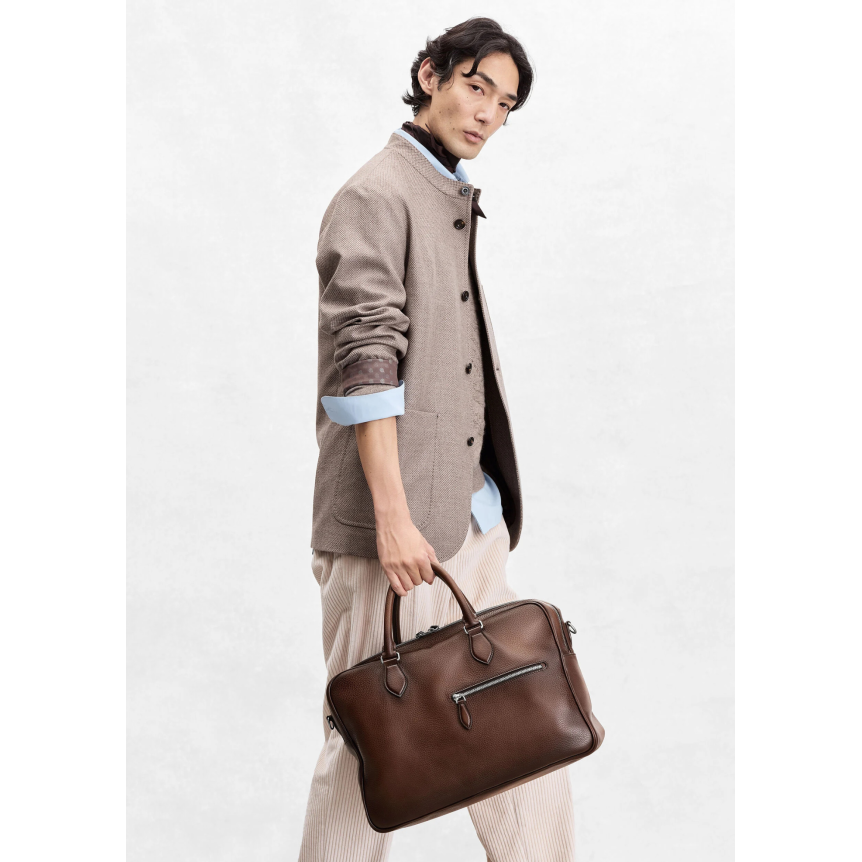 Cartable 2 jours  BERLUTI Cuir de veau Seta grainé marron