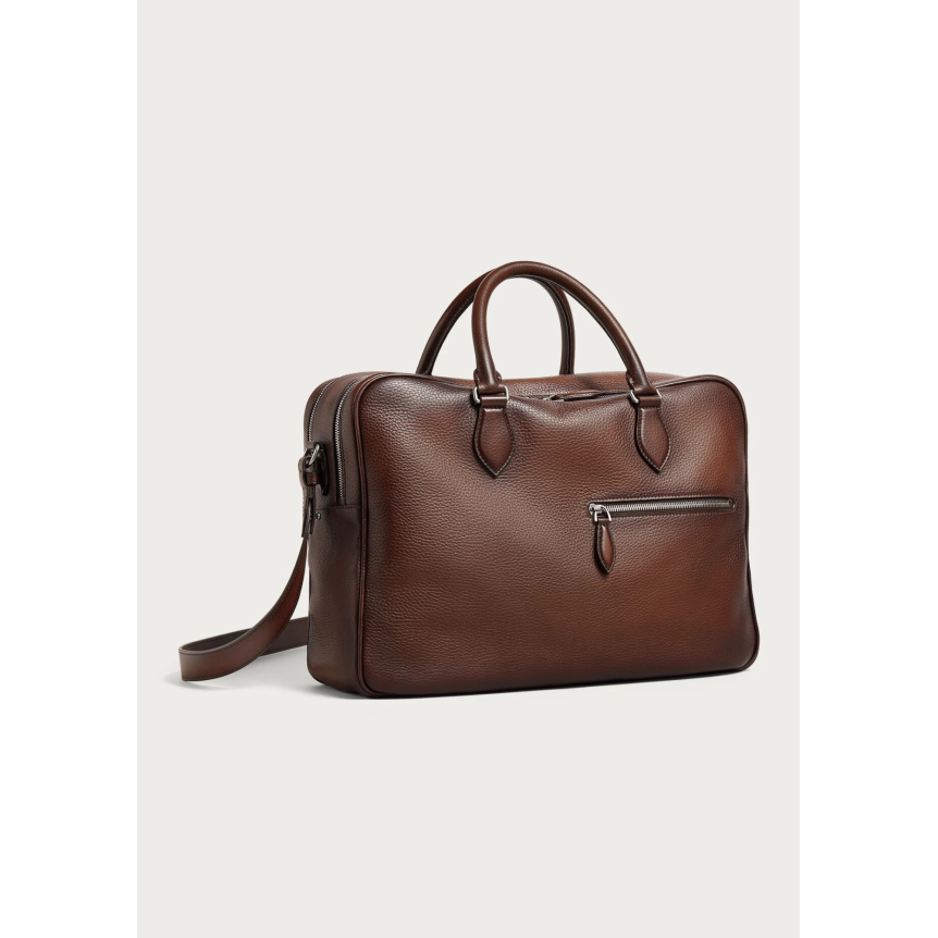 Cartable 2 jours  BERLUTI Cuir de veau Seta grainé marron