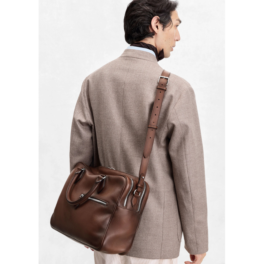 Cartable 2 jours  BERLUTI Cuir de veau Seta grainé marron