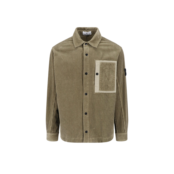 Surchemise STONE ISLAND coupe confort velours kaki bouton-pression poche poitrine
