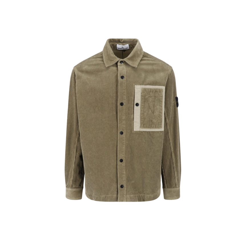 Surchemise STONE ISLAND coupe confort velours kaki bouton-pression poche poitrine