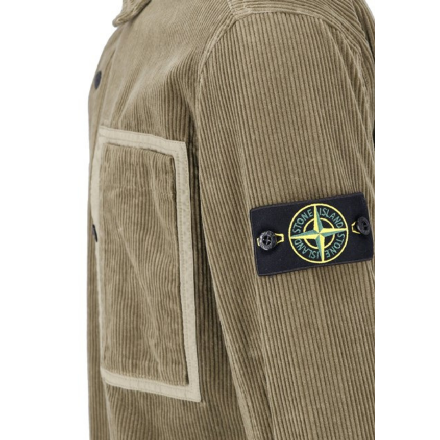 Surchemise STONE ISLAND coupe confort velours kaki bouton-pression poche poitrine