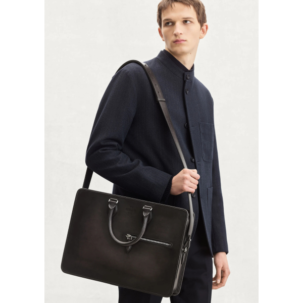 Cartable Deux Jours BERLUTI Cuir de veau Venezia nero grigio noir
