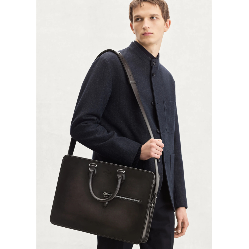 Cartable Deux Jours BERLUTI Cuir de veau Venezia nero grigio noir