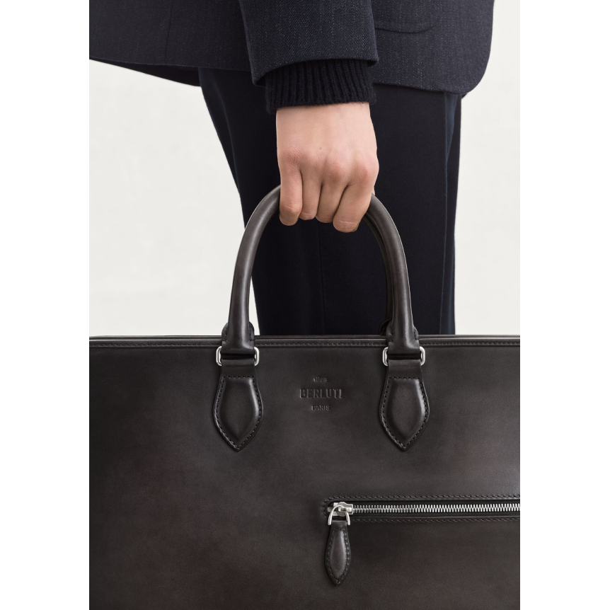 Cartable Deux Jours BERLUTI Cuir de veau Venezia nero grigio noir