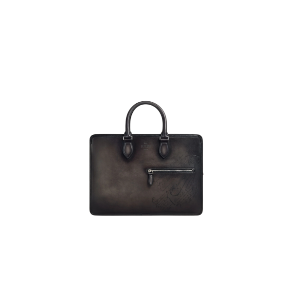 Cartable Un Jour BERLUTI Cuir de veau Venezia nero grigio noir