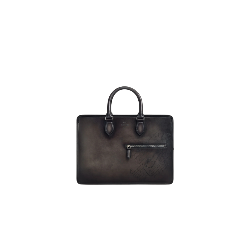 Cartable Un Jour BERLUTI Cuir de veau Venezia nero grigio noir