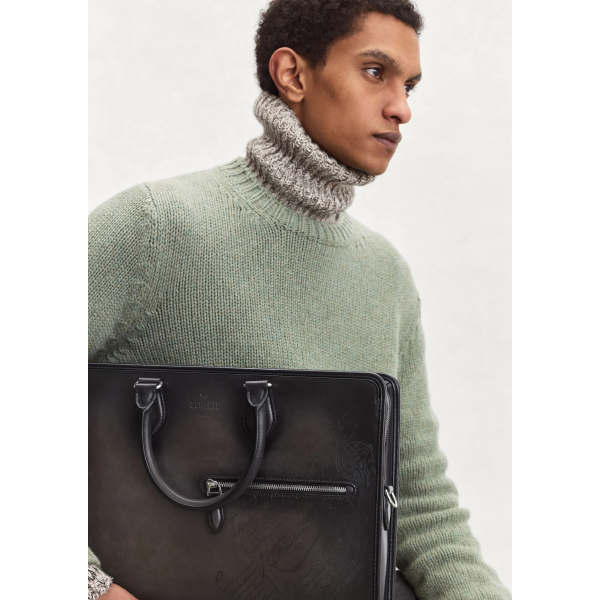 Cartable Un Jour BERLUTI Cuir de veau Venezia nero grigio noir