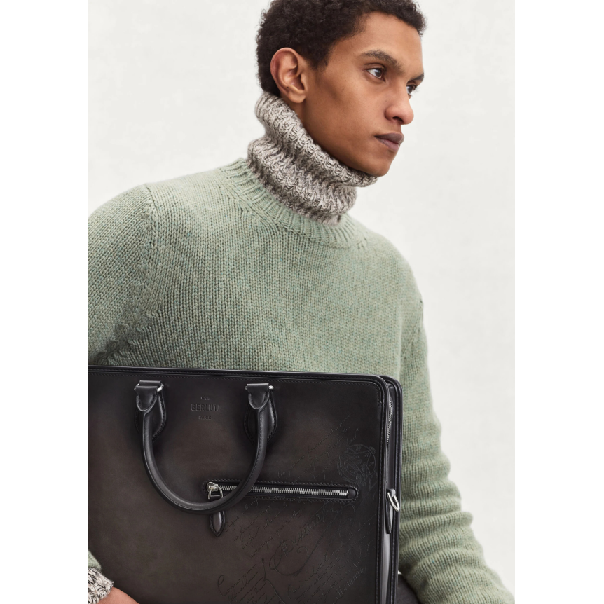 Cartable Un Jour BERLUTI Cuir de veau Venezia nero grigio noir