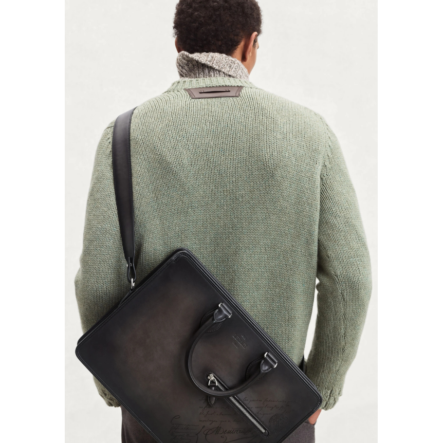 Cartable Un Jour BERLUTI Cuir de veau Venezia nero grigio noir