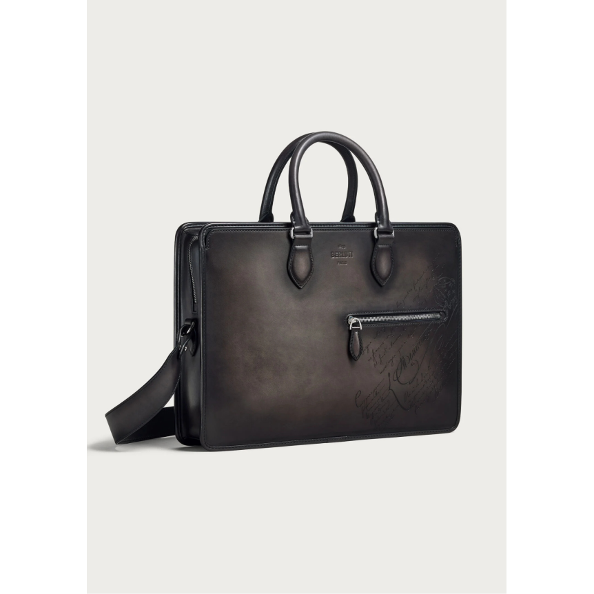 Cartable Un Jour BERLUTI Cuir de veau Venezia nero grigio noir