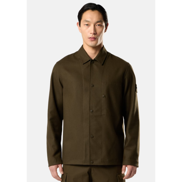 Surchemise regular STONE ISLAND flanelle de laine cardé kaki Ghost Collection