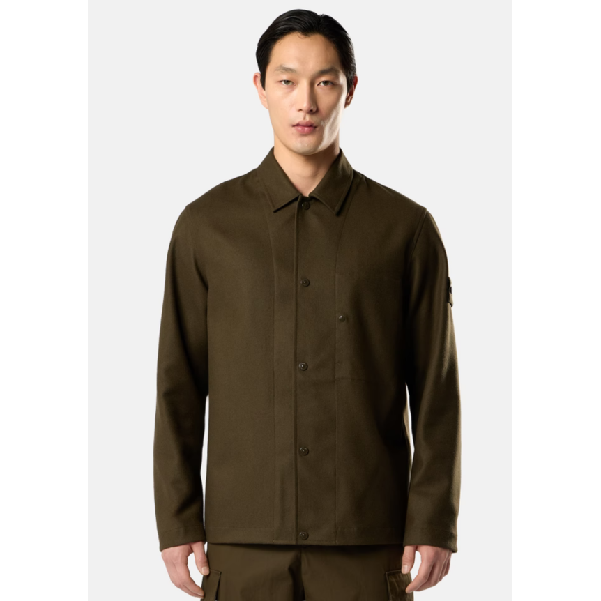 Surchemise regular STONE ISLAND flanelle de laine cardé kaki Ghost Collection