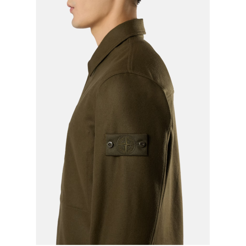 Surchemise regular STONE ISLAND flanelle de laine cardé kaki Ghost Collection