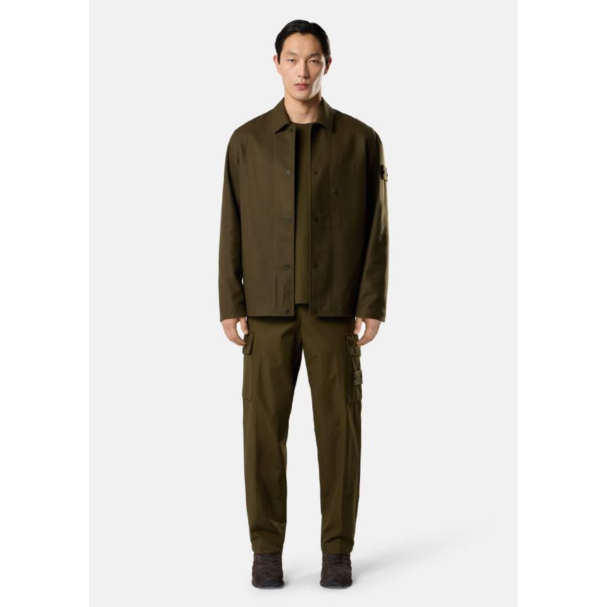 Surchemise regular STONE ISLAND flanelle de laine cardé kaki Ghost Collection